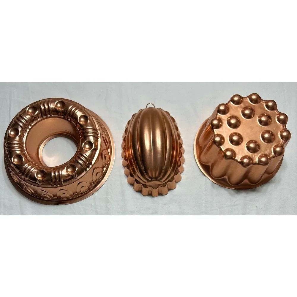 Vintage Copper Toned Aluminum Jello Cake Molds Set of 3 Wall Decor Kitchenware